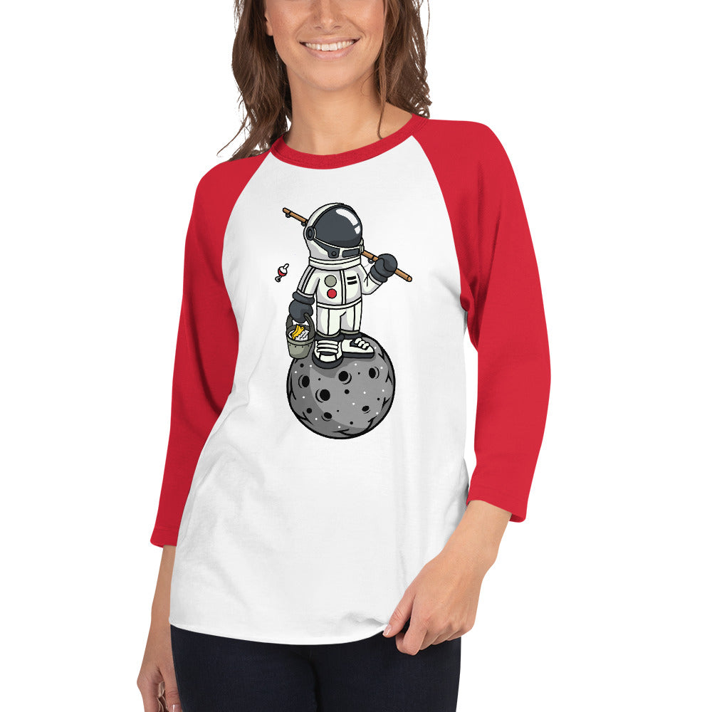 Astronaut | Fishing | Moon | Pop Art | Unisex | 3/4 Sleeve | Raglan T-Shirt